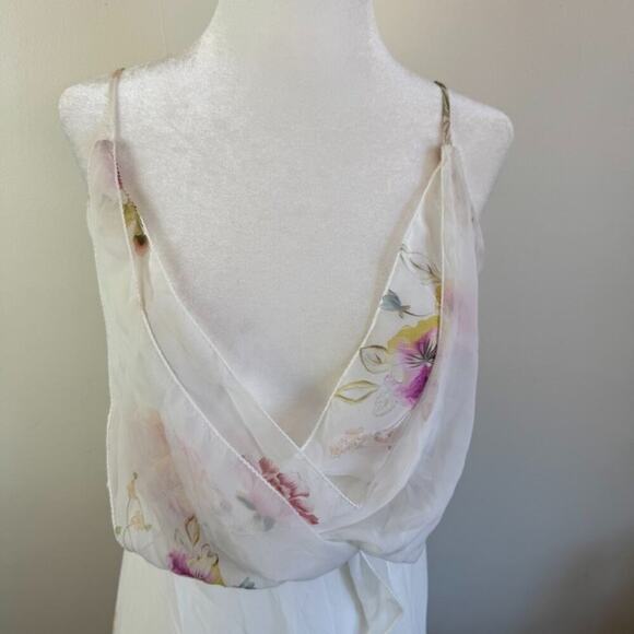 Anthro Flora Nikrooz Floral Chiffon Gown Nightie Slip Dress XS Peach Cream Pink - Picture 5 of 12